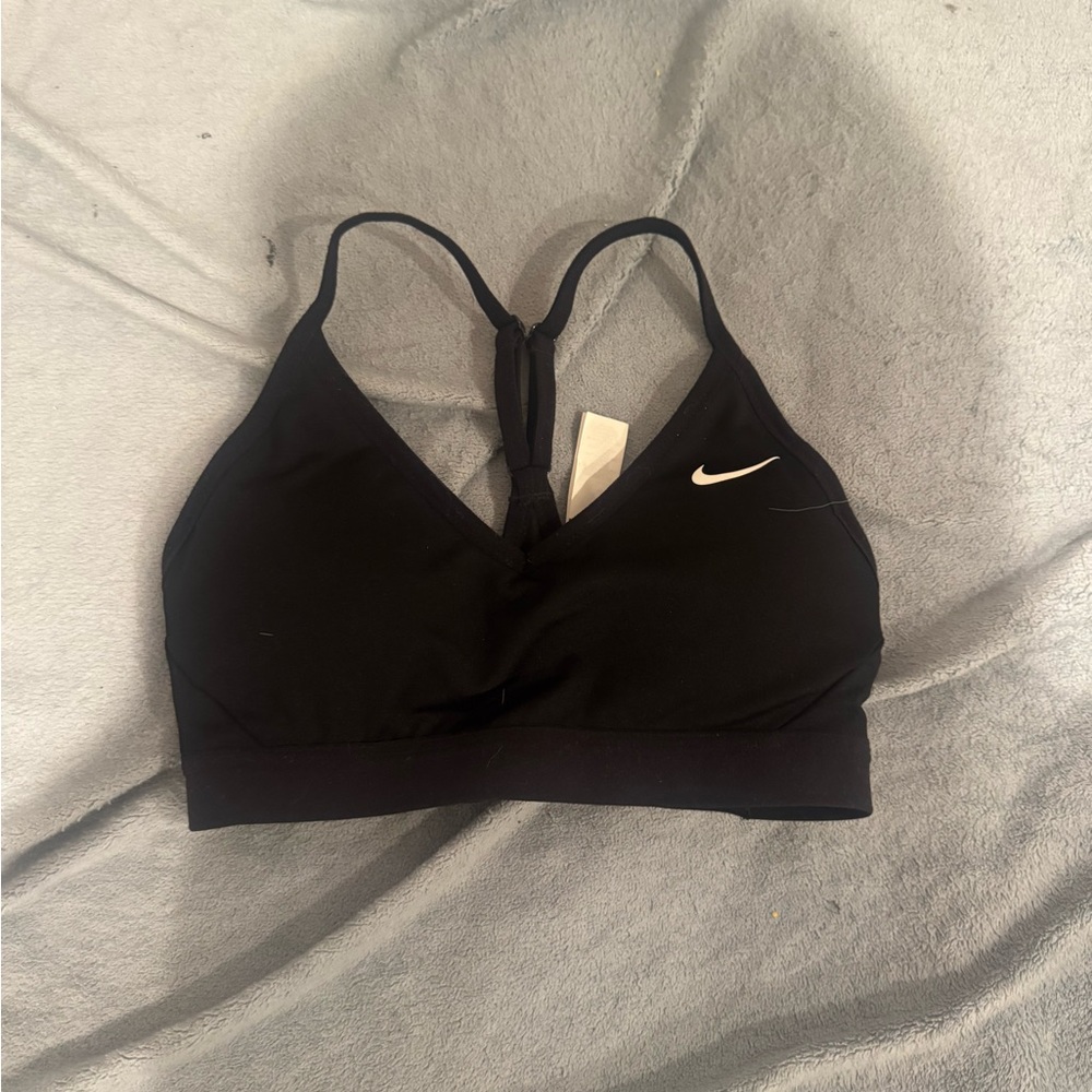 Nike Women's Black Sports Bra with White Swoosh